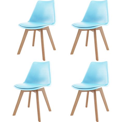 Set Di 4 Sedie Per Sala Da Pranzo Ufficio Con Gambe In Faggio Legno Massello Massiccio Stile Nordico Scandinavo Comoda Seduta Imbottita Ideale Per Soggiorno Sala Riunione (Blu) (1/4)