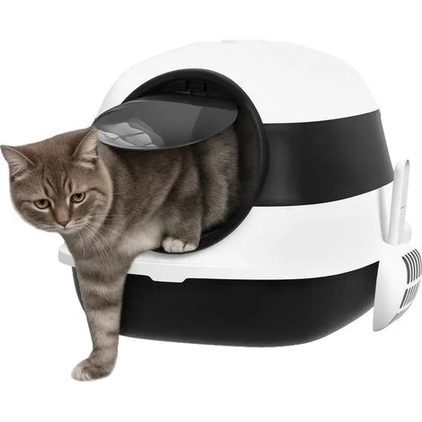 Bac à litière pour chat, design fermé, désodorisant intégré, vert armée (1/2)