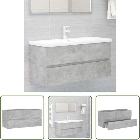 The Living Store Armoire d'évier Gris béton 100x38,5x45 cm Bois d'ingénierie - Armoire De Salle De Bain - Meuble Salle De Bain - Rangement Salle De Bain - Armoire Lavabo - Meuble Vasque (1/5)