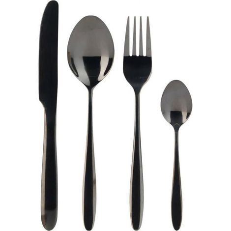 EXCELLENT cuberteria 24 piezas inoxidable negro 906268 , Juego de cubiertos moderno de 24 piezas para 6 personas, en acero inoxidable 18/0 con acabado negro en PVD Duradero y e (1/3)