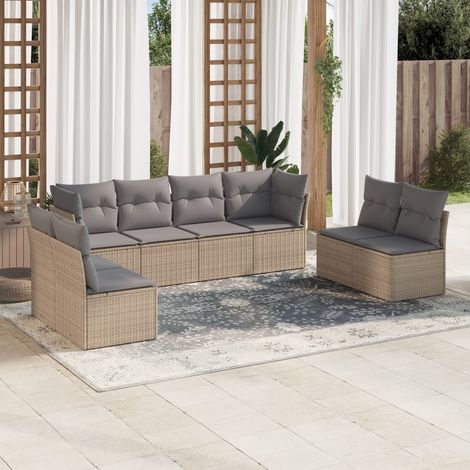 vidaXL Set Divano da Giardino 8 pz con Cuscini Beige in Polyrattan (1/3)