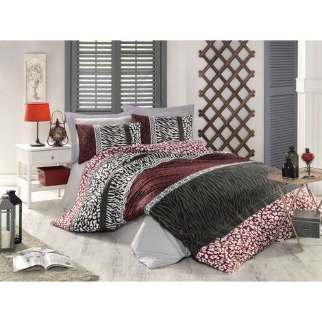 Parure de lit - 1 housse de couette 220 x 240 cm + 2 taies d'oreiller 60 x 60 cm - 100 % coton renforcé - Rouge