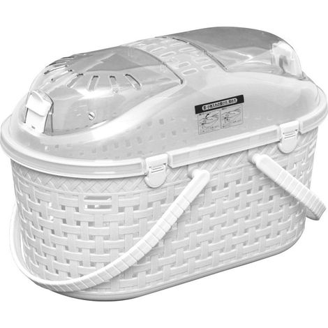 Iris Ohyama, Panier transport / Caisse 2 poignées & bandoulière Ventilation optimale pour chat, chien, rongeur - Mesh Pet CarryMPC-450, Blanc