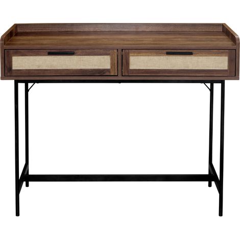CALICOSY - Console 2 tiroirs décor noyer avec façades en tissu L100 cm - JETSON (1/5)