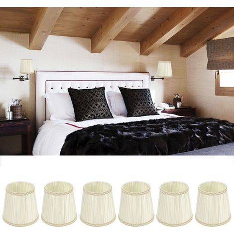 BelleRise - 6pcs abat-jour tissu – E14 beige 14 cm – lumière douce anti-insectes – salon chambre (1/5)