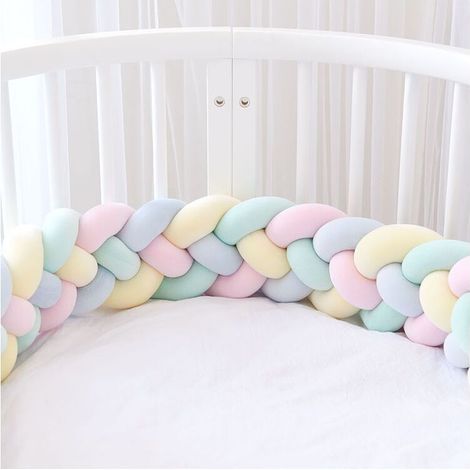 Tour de lit bébé 3m en velours – Coussin serpent tressé – Protection douce pour berceau – Décoration chambre enfant jaune rose bleu vert (1/5)