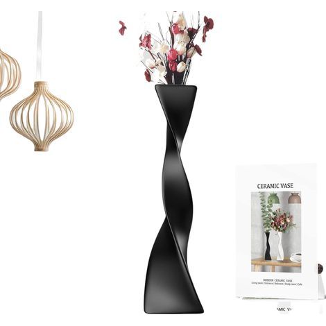 Bodenvase – Keramik – Schwarz oder Weiß – 12 x 8,5 x 40,5 cm – Innendekoration für Wohnzimmer, Büro, Veranstaltung – 1 Stück (1/5)