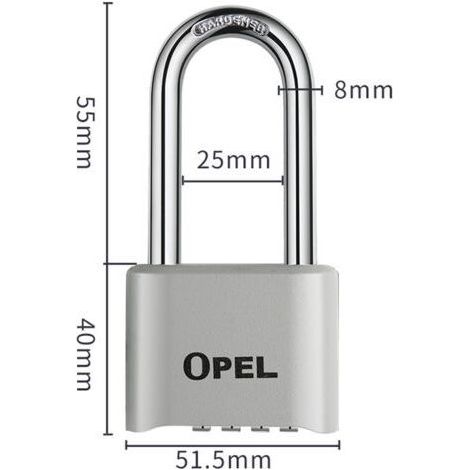 Cadenas Code 4 Chiffres, 52mm Cadenas Extérieur Etanche, Robuste et Antivol, 8mm Loquet Cadenas à CombinaisonGris, faisceau long 50mm