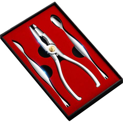 Utensilios para mariscos (Exquisito juego de 3 piezas): Pinzas para langosta y cangrejo. Aptas para langosta, cangrejo, patas de cangrejo y patas de cangrejo real. (1/5)