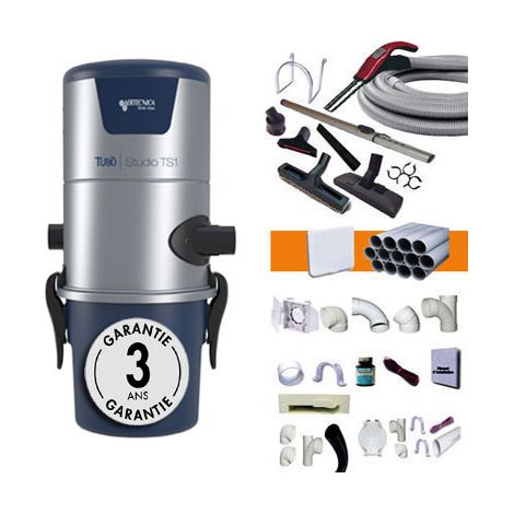 Atepac – Aspirateur centralisé sans sac AERTECNICA TS1 jusqu'à 250 m² – Flexible 9m à variateur – 8 accessoires – Puissance 1260W – Dépression 270 mbar (1/5)