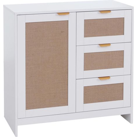 [NON UTILIZZATO] Comò HHG-182, cassettiera credenza highboard, cassetti contenitore, MDF melaminico frontale in lino, bianco