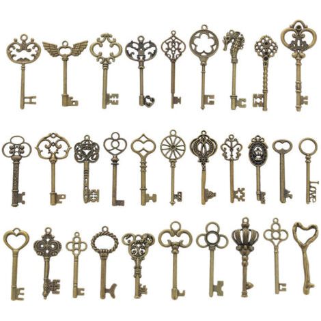 ALLIANDIS30 pièces grandes clés squelette en bronze antique clé rustique pour la décoration de mariage faveur, collier pendentifs (1/4)