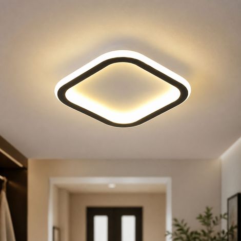 Plafonnier LED 28W design fin 20cm, abat-jour en acrylique et corps laqué anti-corrosion, éclairage 3 tons sans scintillement pour couloir (1/4)