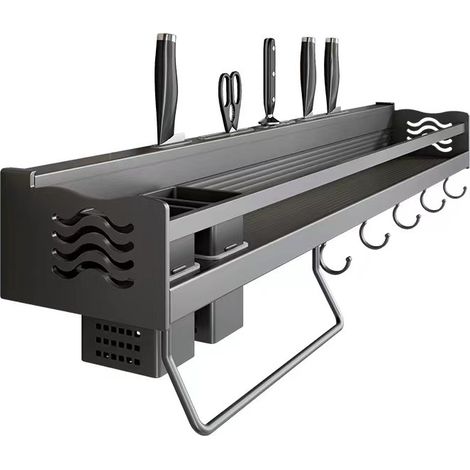 Tonchean – Étagère à épices murale sans perçage – 6 crochets amovibles – Dimensions 14 x 40 cm – Rangement optimisé pour cuisine (1/5)