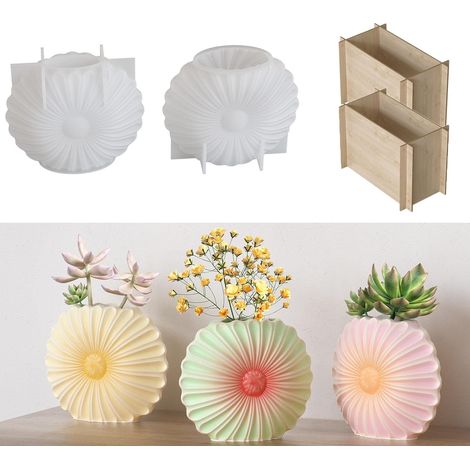 Juego de 2 moldes de silicona con forma de girasol para hacer macetas, candelabros, cajas de almacenamiento, macetas de resina y hormigón, y macetas de bricolaje.
