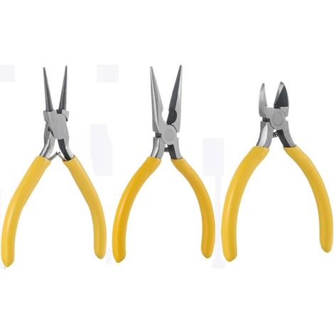 Pinces de bijoutier à bec rond 3 pièces jaune, pour bricolage (1/5)
