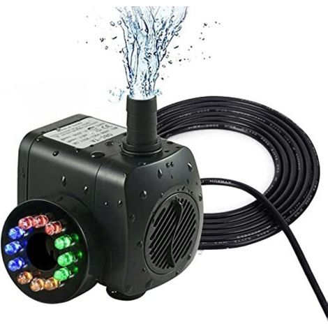 Leise Tauchpumpe für Aquarien, Gartenbrunnenpumpe für den Außenbereich, elektrische Wasserpumpe, einstellbarer Durchfluss, Springbrunnenpumpe, Fischteichpumpe, Aquaponik, 12 LED-Licht, 220–240 V, 15 W