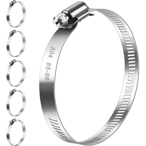 Lot de 6 colliers de serrage 65-89 mm en acier inoxydable 304 (1/5)