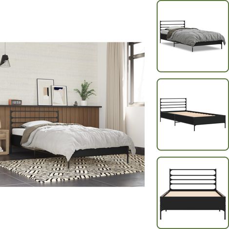The Living Store Bettgestell Schwarz 90x200 cm Holzwerkstoff und Metall - Holz Bettgestell (1/5)