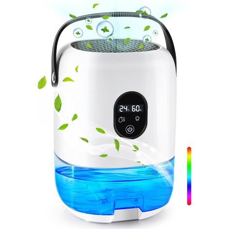 Deshumidificateur d Air, 1000ML Déshumidificateur Électrique Silencieux avec Affichage de la température et de l'humidité, 7 LED, Mode Sommeil Silencieux pour Bain, Chambre, Bureau (1/5)