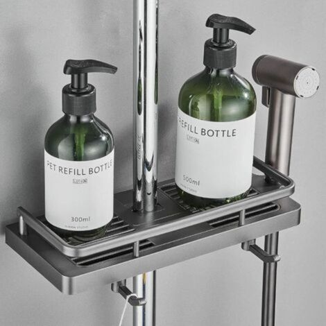 Shower Shelf Shower Soap Dish Shower Storage in the Bathroom, No Drilling, Rustproof Self-Adhesive Wall Mount with Shower Soap Holder, Hooks and Towel Holder (1/5)