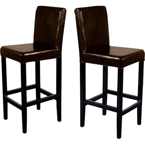Lot de 2 tabourets de bar Vicenza, cuir, marron/pieds foncés (1/2)