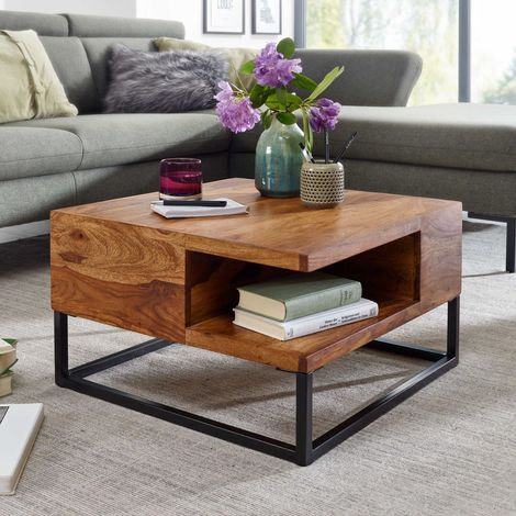 Table basse carrée 60x60x34,5 cm en bois de sheesham massif (1/5)