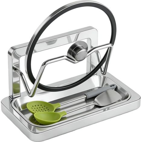 Support pour Couvercles de Casseroles, Support Cuillères, Avec Bac Amovible Range-Couvercles, Pour Spatule Cuisine Séchage Étagère Planche À Découper Vaisselle, Couche Unique (1/5)
