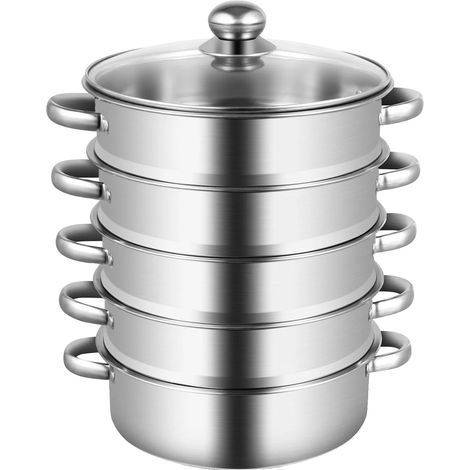 Vapeur en Acier Inoxydable à 5 Niveaux, Grande Capacité, Casserole Multifonctionnelle, Convient à Tous les Cuisinières (1/5)