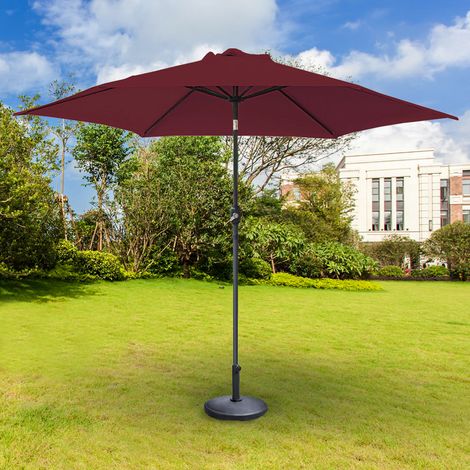 Round Garden Parasol Patio Umbrella Crank Tilt with Parasol Round Base Weight 2.5m Wine Red (1/5)