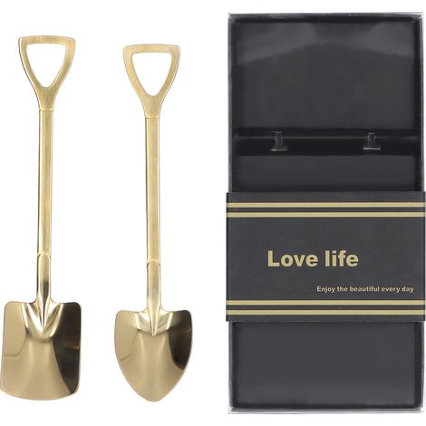 2Pcs Shovel Spoons Stainless Steel Sturdy Durable Anticorrosion Glossy Ergonomic Design Widely Used Dessert SpoonsGold (1/5)