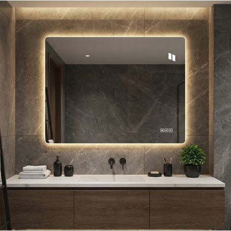 MODFU – Specchio da bagno LED senza cornice con antiappannamento, 3 colori e memoria – Argentato (1/5)