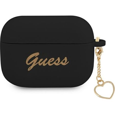 Funda Guess guaplschsk para AirPods Pro, color negro/negro, de silicona, con dije de corazón, colección Charm Heart (1/3)