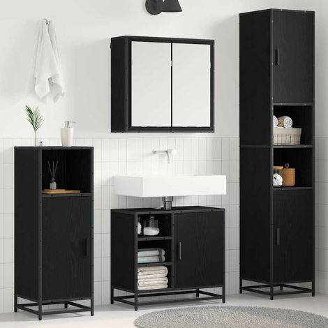 Bathroom Furniture Set 4 pcs Black Oak Engineered Wood vidaXL (1/5)