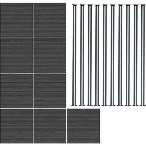 Composite Fence Panel x 9 & 10 Aluminium Posts 6ft Board Grey