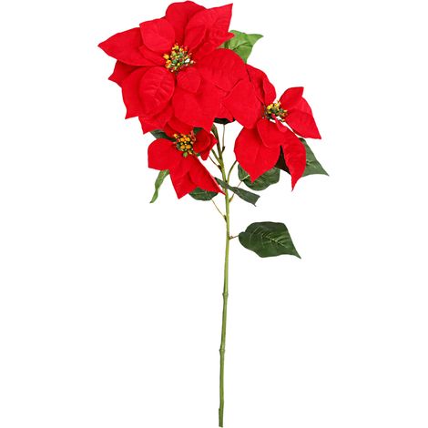 (2 Stück pro Packung) (gefaltet 40 cm) Künstlicher langstieliger Weihnachtsstern, 79 cm, Samtstoff (1/5)