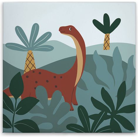 Leinwandbild Dinosaurier M1-No.50624 - Kunstdruck auf Leinwand in Blau Braun - Wandbild 60 x 60 cm