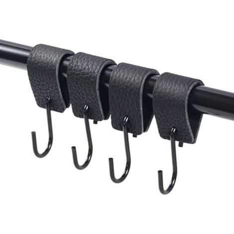 Crochet S en Cuir 12 Pcs, Crochets Inox 304, Crochet en S Avec Bande de Cuir, Crochets Pour Suspendre Tasses, Serviettes, Vêtements,Cuisine (1/4)