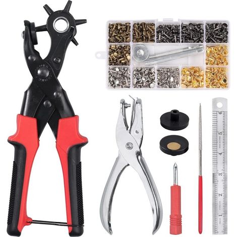 Pince perforatrice rotative pour rivets à double tête avec tige de meulage maroquinerie feutre 240 pièces Plastique Caoutchouc Cuir (1/2)