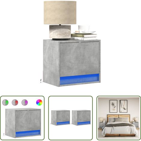 Éclairage LED - Tables de chevet murales avec lumières LED 2 pcs gris béton (1/5)