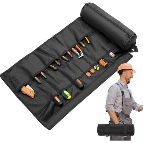 Werkzeugrolle Faltbares Aufbewahrungssystem Werkzeugaufbewahrung Verdicktes Material 72 x 36 cm Schwarz (1/5)