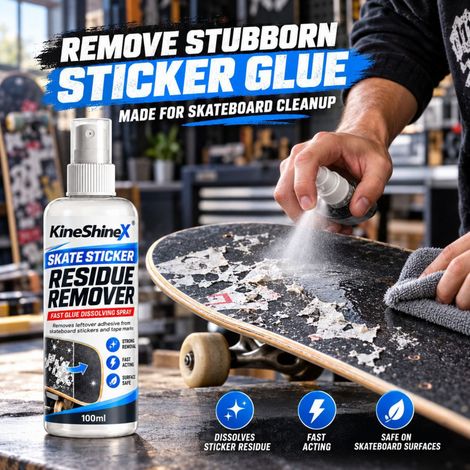 KineShineX Skateboard Sticker Residue Remover entfernt und reinigt kraftvoll Klebstoffreste von Aufklebern und anderen nicht klebenden Materialien. (1/5)