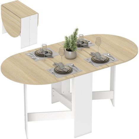 Table à manger pliante, table pliante cuisine ovale jusqu'à 6 personnes, pour petits espaces, salle à manger, bois naturel (1/5)