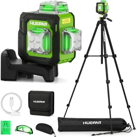 Niveau Laser 360 Autonivelant avec Trépied 152cm, 3x360 Croisé Laser Vert avec Mode Impulsion, 40m Compacte 3D Laser Niveau Rechargeable, Base Magnétique – Précision pour Chantier (1/5)