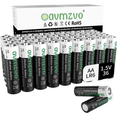 Piles AA, Lot de 36, Longue durée, Piles alcalines LR6 1,5 V, puissantes, Peuvent être utilisées pour Les Jouets, Les réveils et Autres appareils électroniques (1/5)