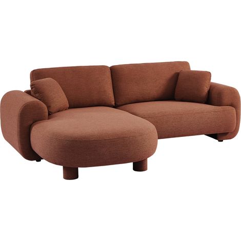 sweeek - 3-Sitzer Ecksofa mit Stoffbezug und runden Füßen, Recamiere links , Stoff, Terrakotta