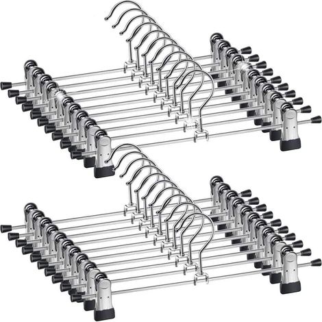 Lot de 30 Cintres, Métal, Clips Antidérapants, Réglables, 30cm, Noir Argent, Pour Pantalon Jupe (1/5)