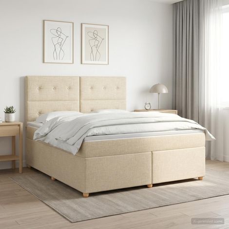 Cama box spring con colchón Crema 140 x 200 cm Tela (1/5)