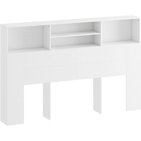 Tête de lit sur pieds avec espaces de rangement, accessoire literie 4 niches ouvertes, 160 x 20,2 x 108,2 cm, blanc (1/5)