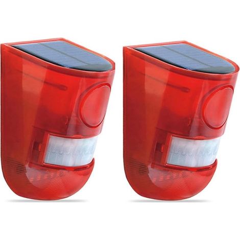 Solar LED Alarm with Infrared Motion Sensor with 110dB Siren and Strobe Light for Home Garden Carport Security Alarm System 2pcs (1/5)